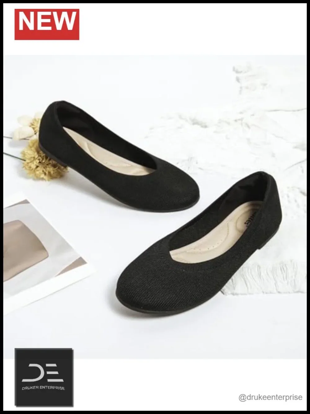 Women's Wide Width Knit Ballet Flats Memory Foam Insole Slip On Shoes